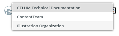 Dropdown menu for selecting different organizatiion in CELUM Clound Account